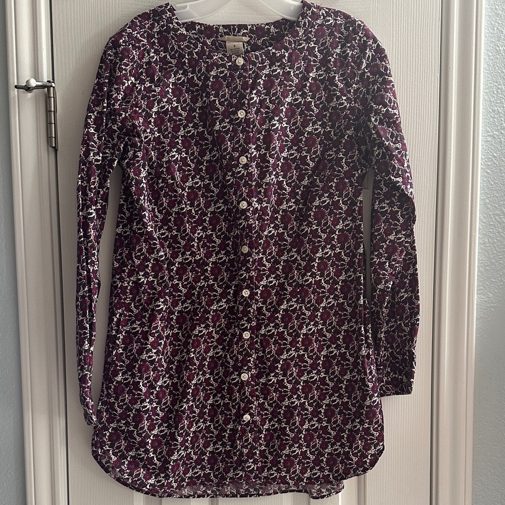 Duluth Trading Co. floral Button-Down Shirt Burgundy Purple Cotton Small
